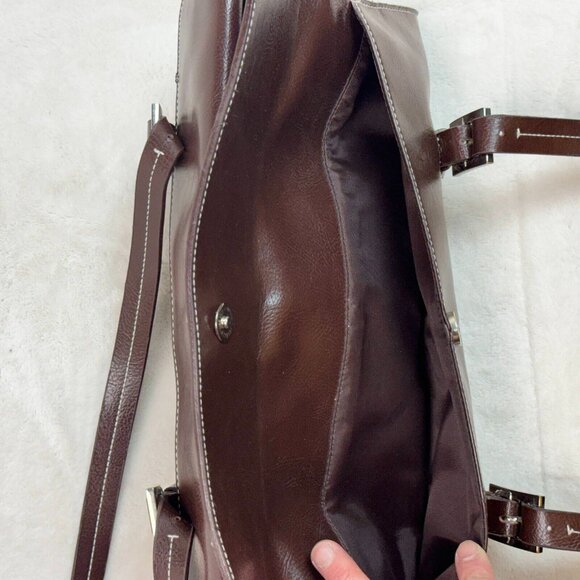 Kenneth Cole Reaction Leather Handbag Chocolate Brown Stylish Purse - Picture 15 of 16